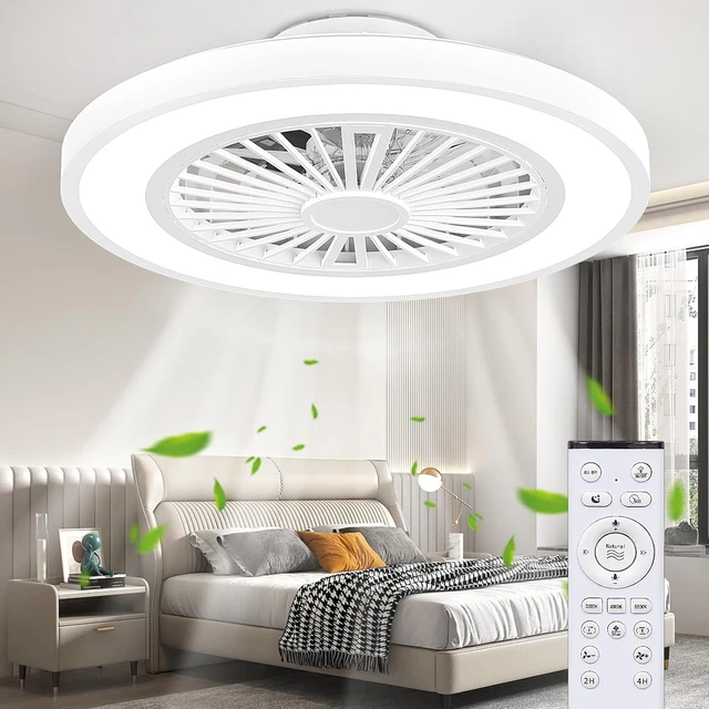 M mimotec - Ventilatore da soffitto con luce a Led Herben 68W, Telecomando, Basso consumo, motore DC, 6 velocità, Silenzioso,3 Pale retrattili, funzione estate-inverno, timer. LM8095