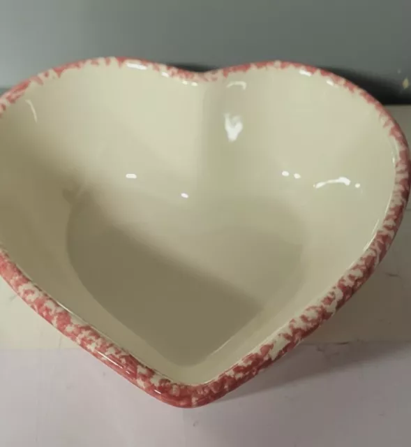 Roseville Pottery Red Spongeware Heart Shaped Bowl Dish USA Gerald Henn