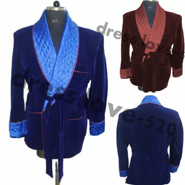 Men Smoking Jackets Velvet Robe With Belt Party Wear Blazer Coats Formal Suits