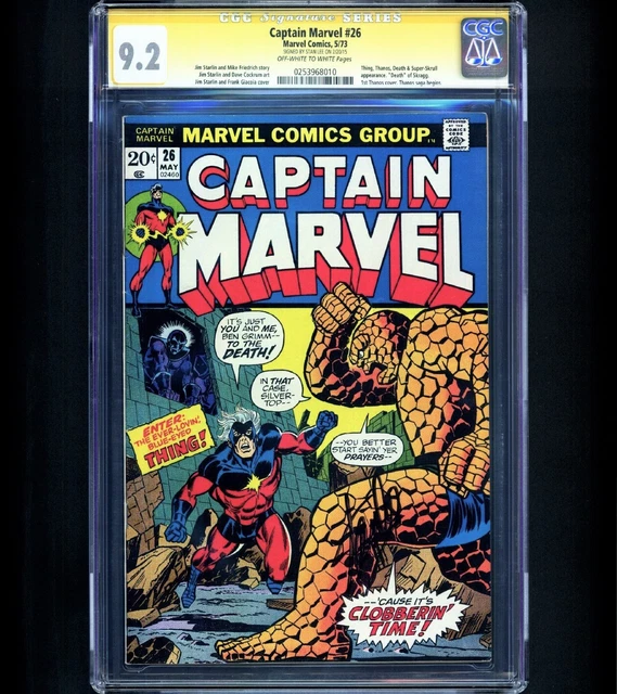 Captain Marvel #26 CGC 9.2 SS 1ST DEATH Stan Lee Signed 1st THANOS COVER 1973 NM
