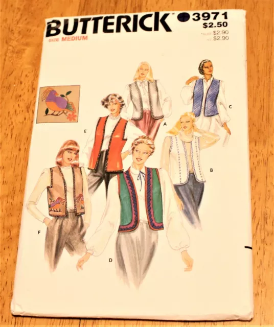 Butterick: PATTERN #3971 MISSES VESTS IN 6 STYLES - Size Medium (12,14) Uncut