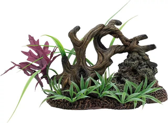 Marina Twisted Driftwood with Rock on Base of Plants # 12220  Aquarium Ornament