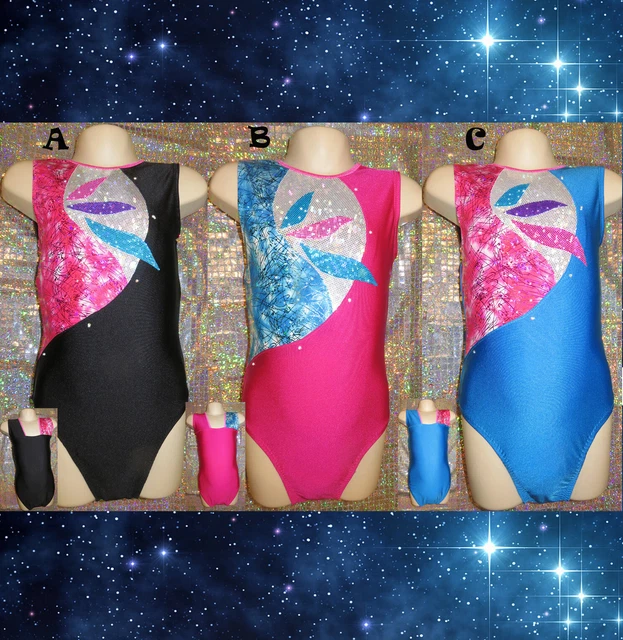 Razzle Ginnastica Leotard Ragazze Danza Scintillante Nero Rosa Blu MADE IN UK