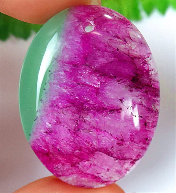 41x32x6mm Green and Rose Druzy Geode Agate Oval Pendant Bead ZL5471