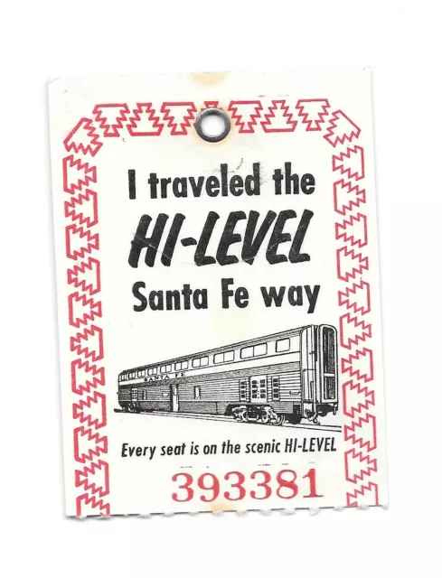 Vintage Luggage Tag SANTA FE RAILWAY Railroad HI-LEVEL