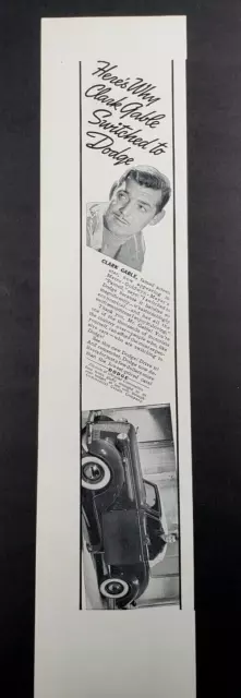 1937 Chrysler Dodge Automobile Car Why Clark Gable Switched To Dodge Print Ad