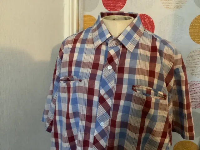 VTG RETRO 60s 70s DADA BURGUNDY RED BLUE WHITE CHECK MOD SHIRT L XL 44