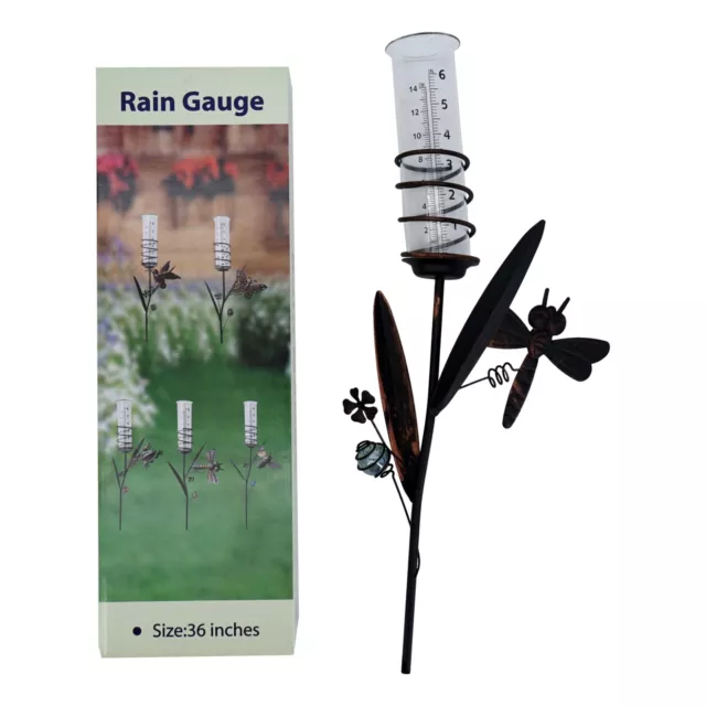 Dragonfly 36 in Garden Stake Decorative Rain Gauge Water Measurement Decoration