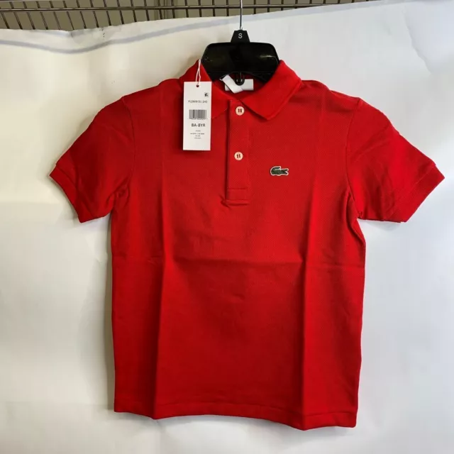 LACOSTE Regular Fit Petit Piqué Polo Kids' Size 8YR Red PJ2909