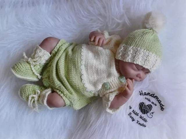 Hand Knitted Romper Set for 18"-19" Reborn or Newborn  Baby Girl