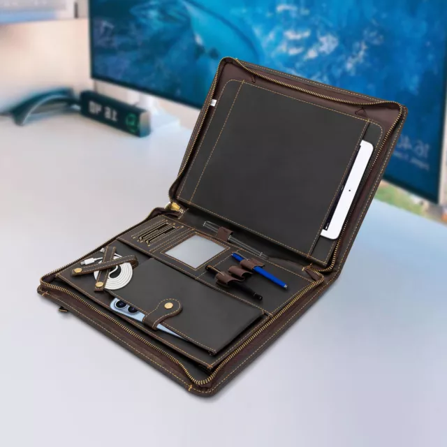 Business Leather Portfolio Zippered Notebook Binder iPad Document Holder US