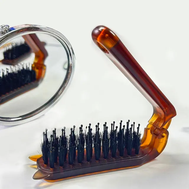 Amber Folding Comb Boar Bristle Hair Brush Portable Styling Tool Salon Travel Fg