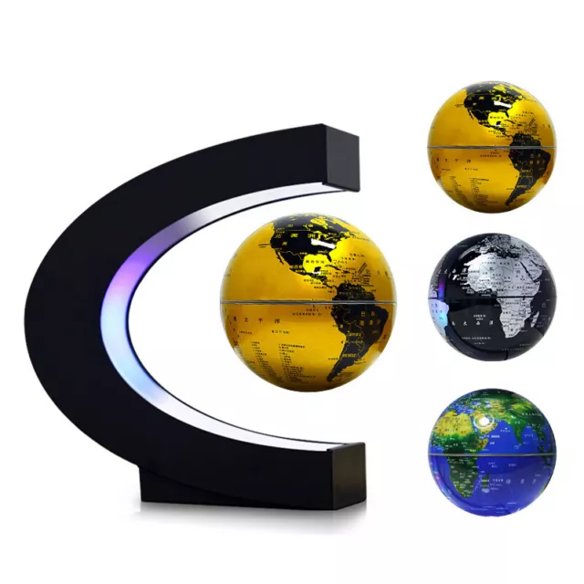 C Shape LED World Map Decoration Magnetic Levitation Floating Globe Light AU