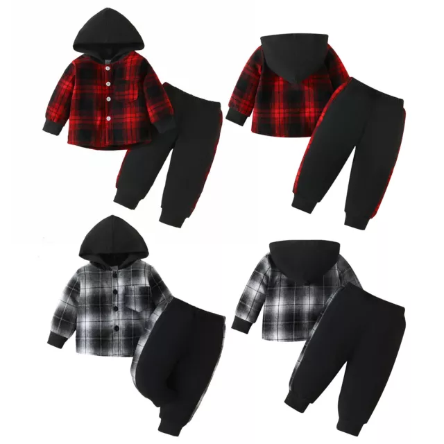 Toddler Kids Baby Girls Boy Hooded Tops+Pants Kids Outfits Set Tracksuit Clothes