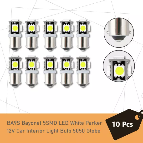 10x BA9S Bayonet 5SMD LED White Parker 12V Car Interior Light Bulb 5050 Globe