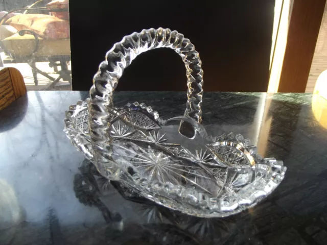 8" Basket relish handle oblong rare shape  American Brilliant Period Cut Glass