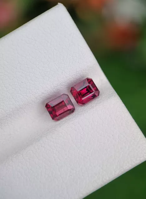 Emerald Cut Rhodolite Garnet Gemstone Pair | Natural | Loose | Untreated