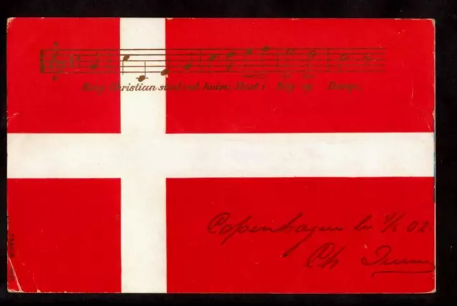 1902 king christian patriotic song music denmark flag postcard