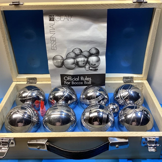 ESSENTIAL GEAR STAINLESS steel bocce ball set in wood box 74.25 PicClick