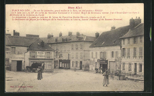 CPA St. Clair sur Epte, Hotel du Commerce on Place Roi Lon