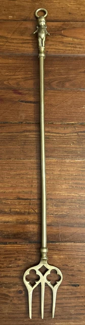 Antique Brass Peerage Toasting Fork with Kewpie Baby Doll Finial 19”