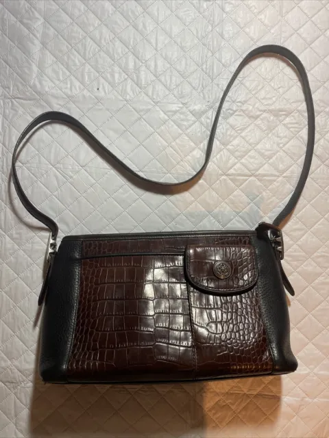 BRIGHTON Black Brown Croc Leather Handbag  Shoulder Bag Purse