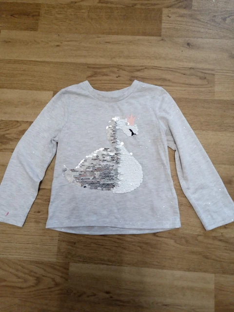 Haut Fille Gris à Paillettes Manches Longues Primark - Taille 4-5 Ans - Occasion En Très Bon état