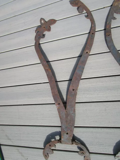 Hand Forged Antique Iron Door Hinges Floral Leaf 33"  long x 16" wide/high 9