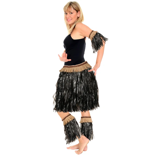 Black Dress Kids Hawaiian Party Decorations Hula Skirt Women's 2