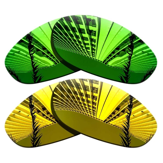 2 Pairs Replacement Lenses For-Oakley Monster Dog Polarized-Green+Golden Yellow