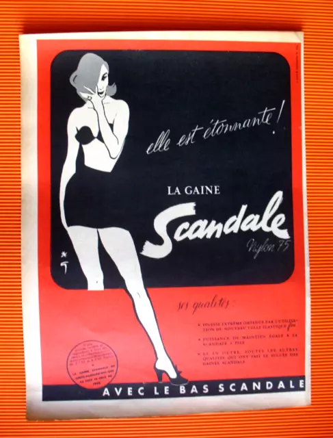 PUBLICITE DE PRESSE SCANDALE LINGERIE GAINE ILLUSTRATION RENé GRUAU AD 1953