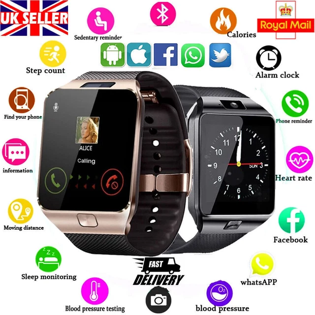 Smart Watch Bluetooth w/Camera Waterproof Phone Sport for Android  Phone Mate UK