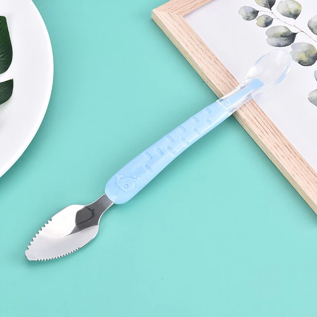 1 pieza Cuchara de alimentación de doble cabeza para bebé raspador de frutas Y4