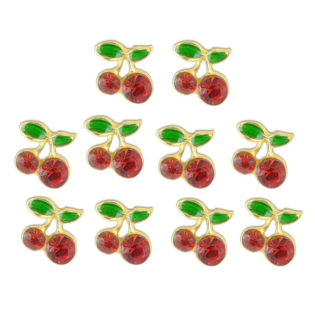 10Pcs 3D Cherry Charm Nail Art Decoration Cute Glitters Nails for Stu