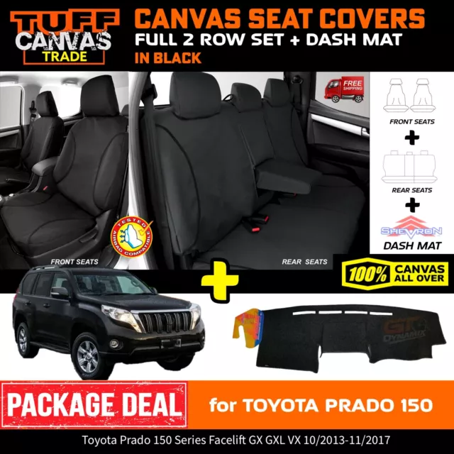 TUFF TRADE Canvas Seat Covers + DASH MAT for Prado 150 Series 13-17 2Row 1334 BL