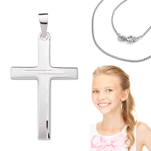 Collana Bambina Con Ciondolo Croce In Argento - Catena Regolabile, Idea Regalo Per Battesimi O Comunioni - Foto 3