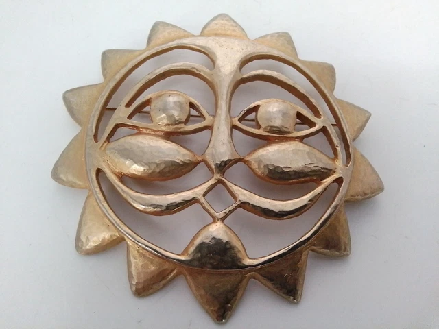 Broche Vintage Lanvin - Grande épingle à Foulard Fleur Dorée - Avec étui - Très Bon état