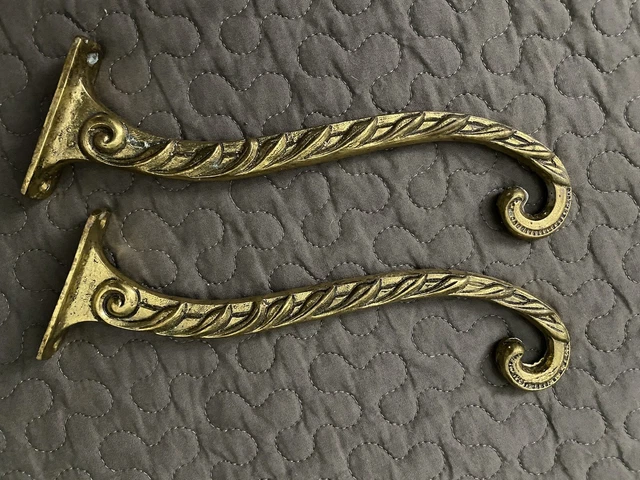 2 VTG Brass Wall Hooks Hangers Plants Lanterns Coats Hanging Lamps PORTUGAL 9”
