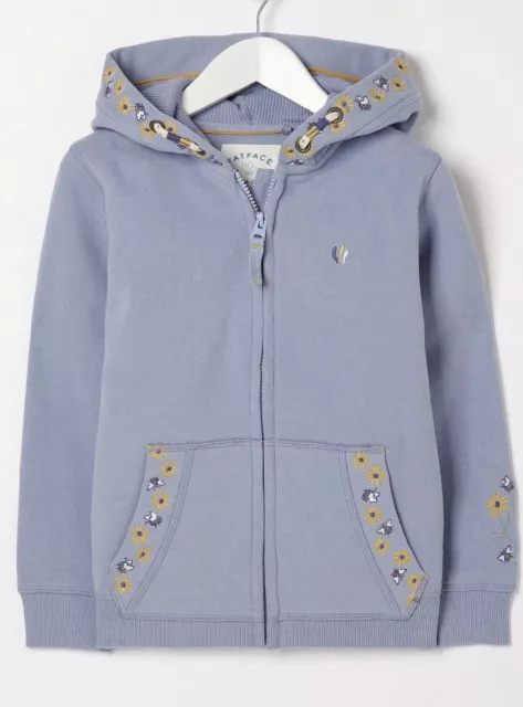 Fatface Girls Blue Bee Embroidered Zip Through Hoodie In Various Sizes *BNWT*