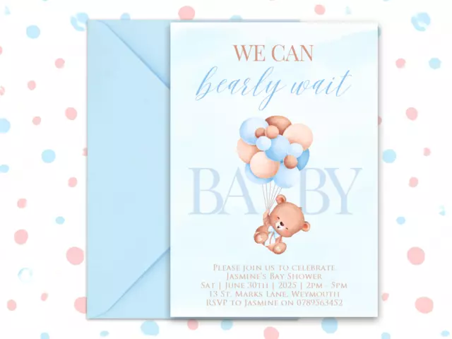 Personalised Baby Shower Invitations Invite Boys Blue Pack of 10 BS51