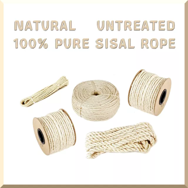 Sisal Rope Twisted Braided Decking Garden Pets Cats Crafts size:6mm-30mm