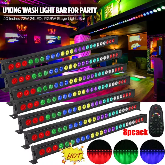 8PCS RGBW 24LED Wall Washer Stage Lighting Bar DMX Party Wedding KTV Disco Light