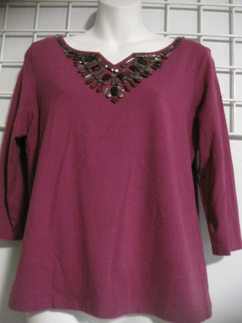 HAUT VIOLET MOYEN Ruby Rd taille Petite avec manches 3/4 EUR 10,88 ...