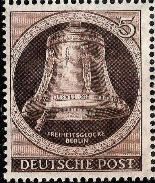 BERLIN MiNr. 75 **  1951  Freiheitsglocke mit Klöppel links  in Pracht vom Bogen