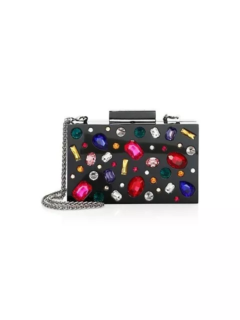 Alice+Olivia NWT Black Resin Colorful Jeweled Convertible Clutch Bag Purse $495