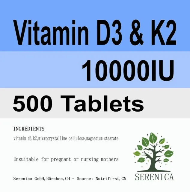 Vitamin D3 & K2 10000IU High Quality x 500 Tablets