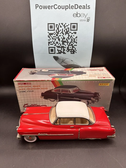 VINTAGE MADE IN Japan Tin Friction Toy Car 1950 Red Cadillac Sedan