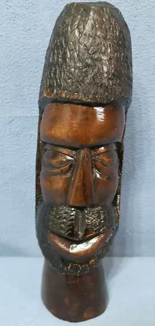 African Hand Carved Solid Wood Tribal Head Statue 10 1/8" Tall
