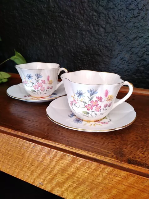 2 X Royal Imperial 'Duchess' Wild Rose Trio Fine Bone China Made In England