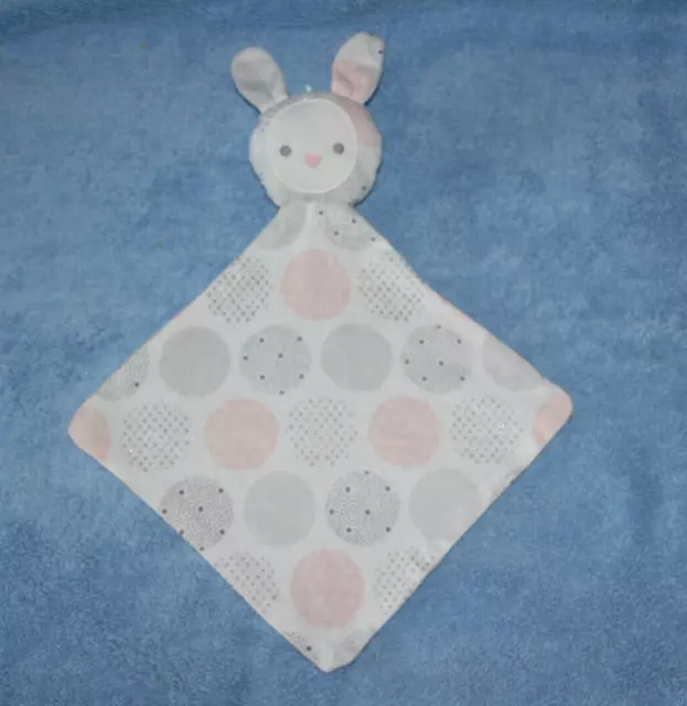 Obaibi Okaidi Doudou Lapin Losange Plat Rond Rose Gris Argente Etat Neuf